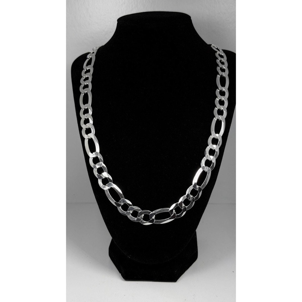 Sterling Silver Figaro Link Chain Necklace 925 Italy 12.3mm 23 Inch 68g